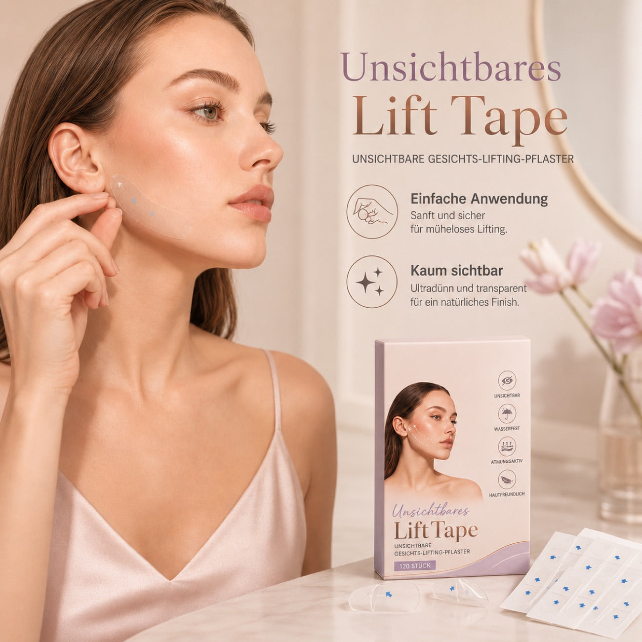 Invisible LiftTape Pflaster, nahezu unsichtbar auf der Haut
